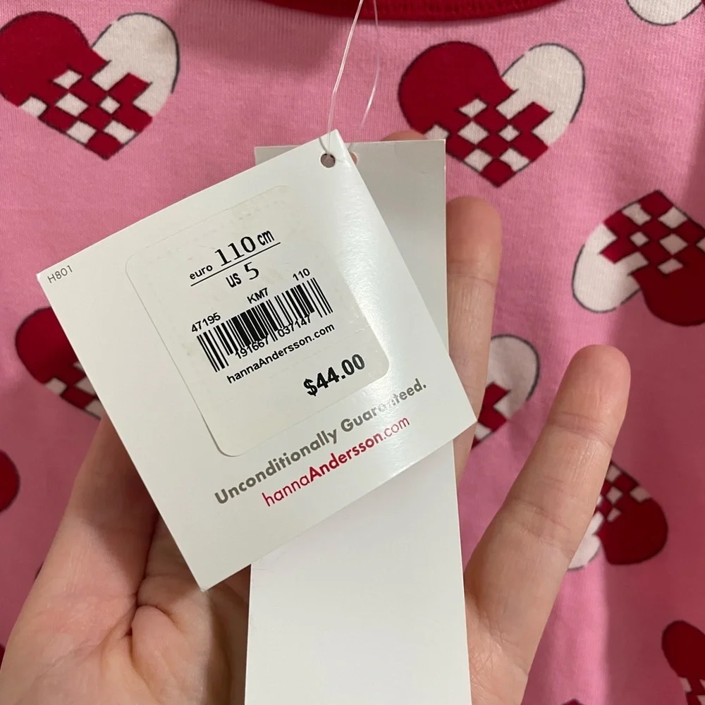 Hanna Andersson Pink Pajama Set with Red Hearts NWT